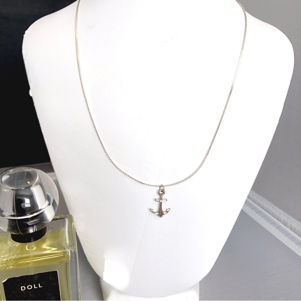 Sterling Silver Serpentine 16” Chain with Anchor Pendant, Simple layering #436